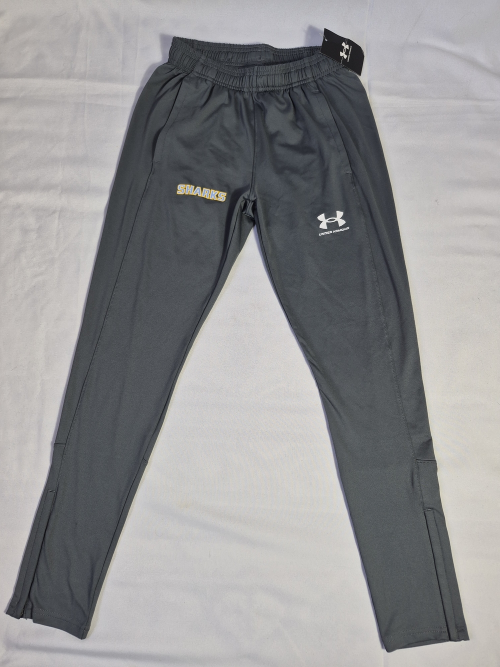 NWT grey Under Armour Challenger joggers featuring a "Sharks" logo